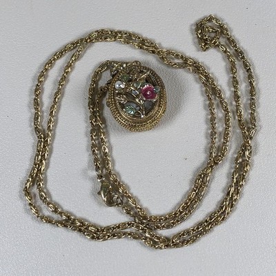1928 Unbranded Women Dress Enamel Gold Chain Quartz Necklace Watch Read!