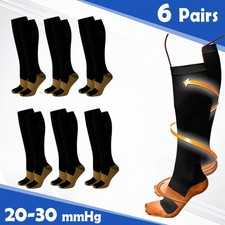 6-PAIR Unisex Copper Compression Socks 20-30mmHg Graduated Support For Men Women
