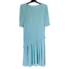Vintage Embellished Pastel Blue Asymmetrical Hem Dress Size L