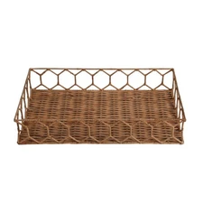 TRY1001B Honeycomb 19.75" Rustic Bohemian Hand-Woven Rattan Tray for Storage,...