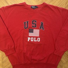 Vintage Polo Ralph Lauren Crewneck Mens Size XL Red USA Flag Spellout Sweatshirt