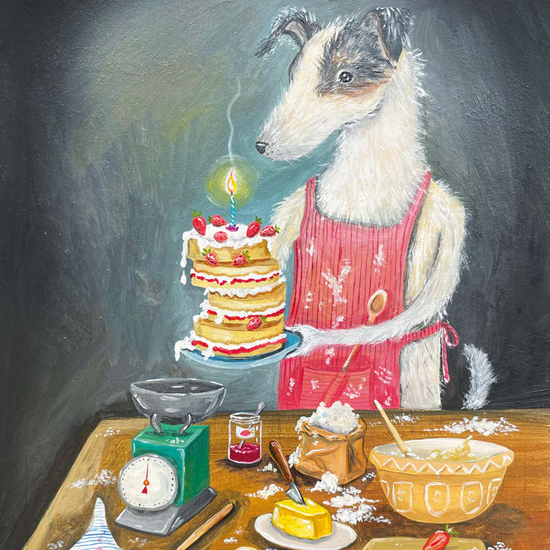 For You Dog - Fine Art Blank Greeting / Birthday Card Dogs Cake Baking Cooking