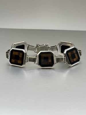 Absolutely Spectacular Vintage Tiger's Eye Gemstone Silver 925 Bracelet