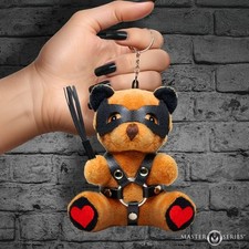 Bondage Dom Teddy Bear Keychain Mini Plush Heart BDSM Mask Flogger Body Harness