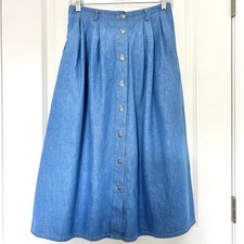 VTG Koret Denim Skirt 8 Womens Detailed Buttons Pockets Elastic Cottage Prairie