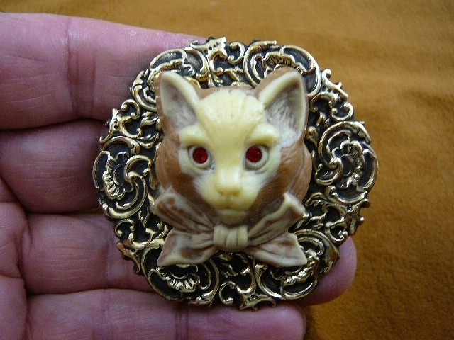 (CL52-109) GATITO GATITO CAMAFEO grande marrón tostado CAMEO Pin colgante broche gatos
