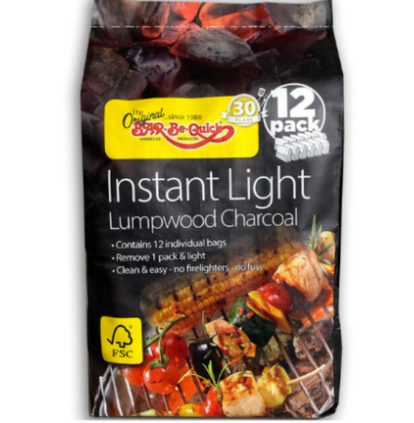 BarBeQuick Instant Light Lumpwood Charcoal 13.5kg, Pack of 10 for
