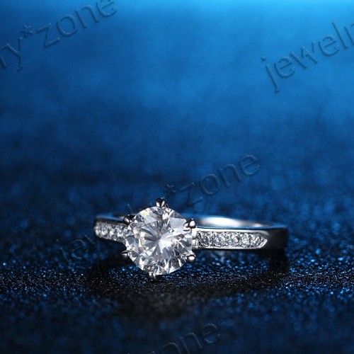 Silver Pave Round 6.5m Aaa Graded Cubic Zirconia Engagement Wedding Elegant Ring - Picture 5 of 12