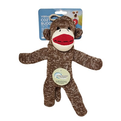Vibrant Life Cozy Buddy BROWN SOCK MONKEY Squeaky Plush Dog Toy 9