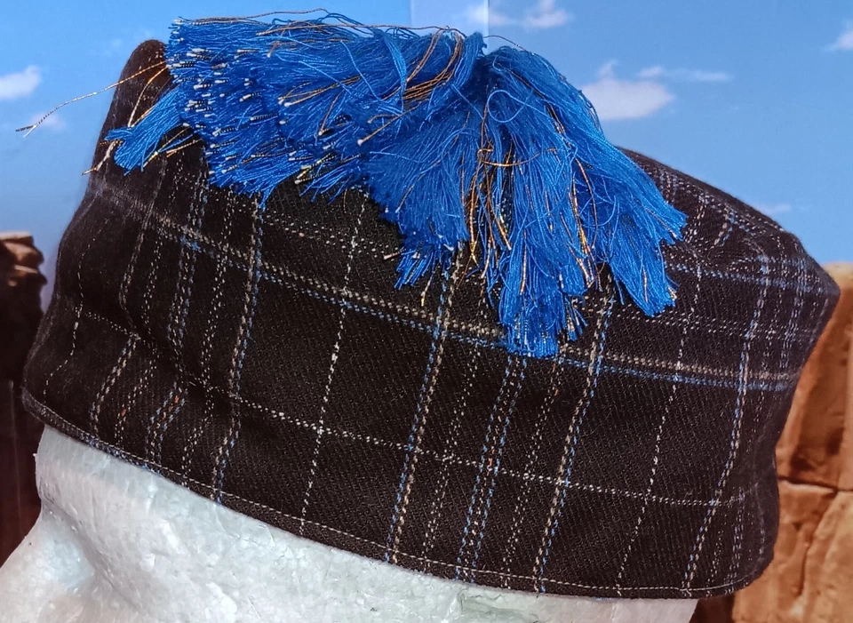 SMOKING CAP Reproduction 1800's Victorian Style Brown Wool Plaid  Size Medium - Image 4 of 4