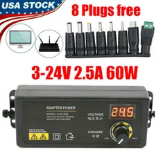 Adjustable Power Supply Adapter 3V-24V 2.5A 60W Controller LCD Display 9 Plugs