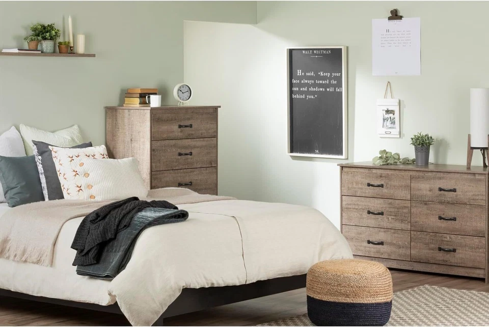 Cómoda doble South Shore Tassio 6 cajones roble desgastado, 31,25 pulgadas x 52 pulgadas x 19 pulgadas Foto 4 de 4