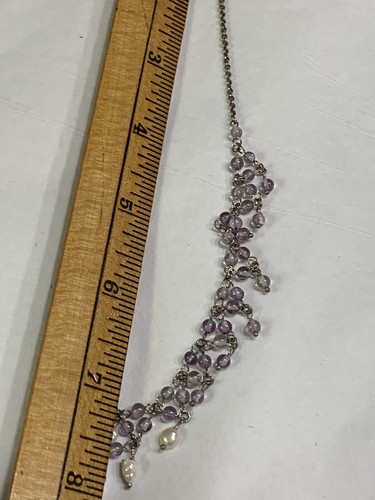 vtg sterling silver freshwater pearl amethyst bead dangle necklace - Picture 7 of 7