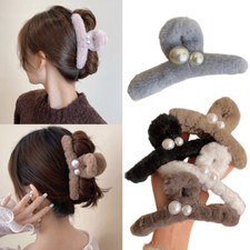 3pcs Luxury Furry Shark Clip Faux Fur Pearl Hair Clip Hair Claw Barrette Crab+