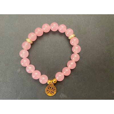 Rustic Cuff Bracelet Stretch Elastic Pink Beads Rhinestone Rondelle Accents