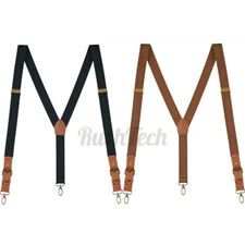 Mens Suspenders Leather Adjustable Elastic Y-Shaped Braces Hooks Pants Brace
