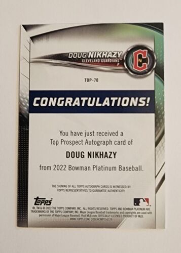 /150 Doug Nikhazy/P Guardians | 2022 Bowman platinblau parallel Auto #TOP-70 - Bild 2 von 7