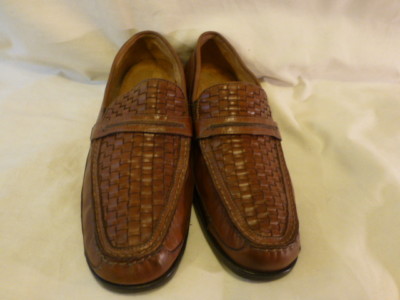 FLORSHEIM Brown Leather Braided Moc Toe Slip-On Dress Shoes 