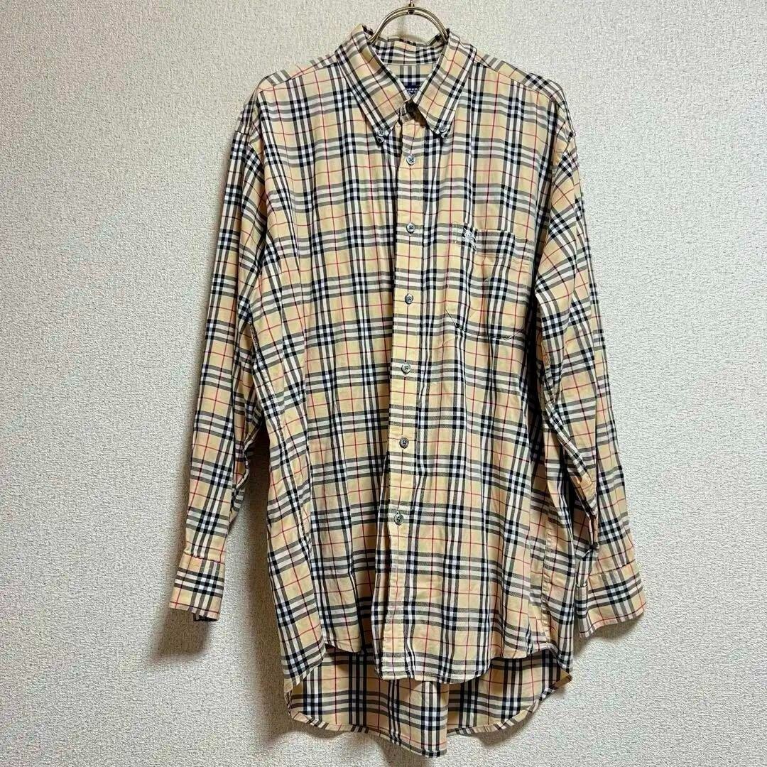 Burberry London Nova Check Long Sleeve Shirt Cotton Beige Men Size M Used