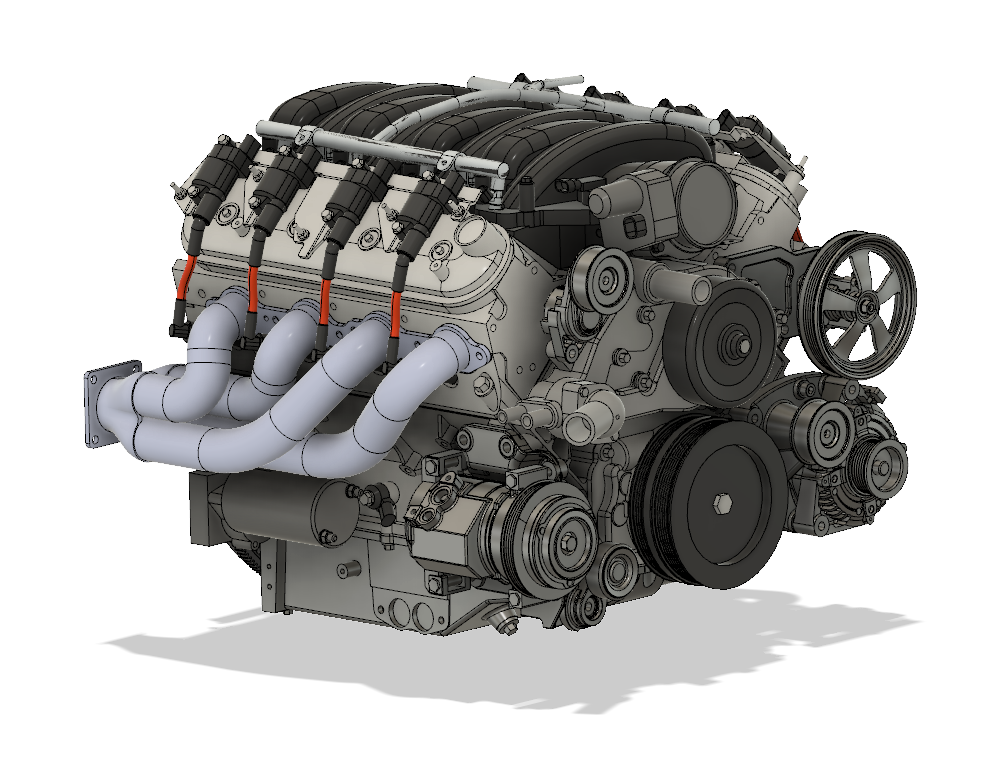 LSX model engine with TrickFlow carburetor resin 3D printed 1:32-1:8 scale