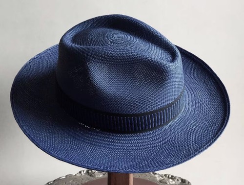 Sombrero de Panamá Genuino "Montego" Azul Oscuro - Hombres Mujer Sombrero de Paja Sombrero para el Sol Fedora - Imagen 2 de 3