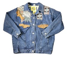 Jou Jou Jean Denim Jacket Vintage 70s Women's Size 2 (xl) Indian Pearls Sequins