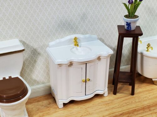 Dollhouse Bathroom Sink Cabinet in White w/ Doors 1:12 Scale Miniature Furniture - Picture 3 of 6
