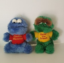 Vintage SESAME STREET Cookie Monster Oscar The Grouch 8" Plush Playskool 1983