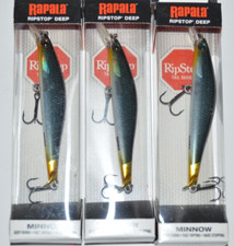 3 lures rapala ripstop deep minnow rpsd-9 rpsd09 slow rise rip bait  3.5" carbon