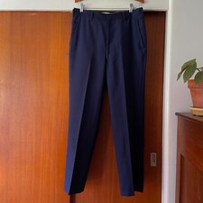 Vintage 1940s 1950s Blue Wool Pants 33 in Waist High Waisted Drop Loop Workwear