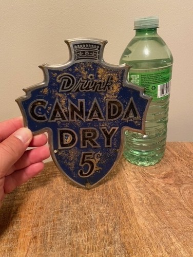 RARE Vintage Early Canada Dry tin shield sign in blue - Picture 3 of 6