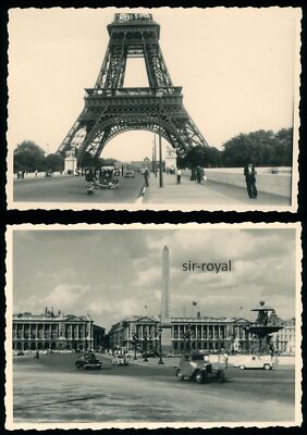2x Paris 1950er - Eifelturm und Place de la Concorde mit Autos KFZ - Foto 9x6cm
