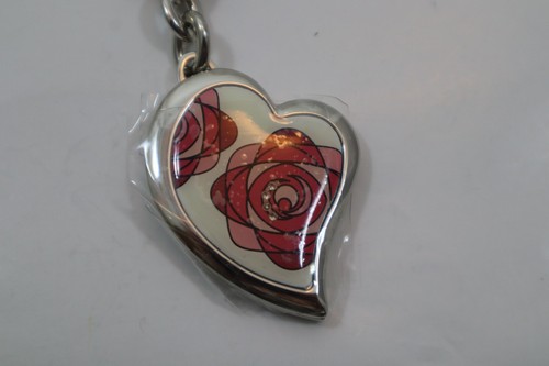 DD c17 pink rose heart mirror locket KEYCHAIN key chain ring Glam - Picture 2 of 8