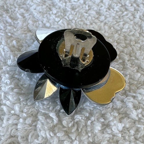 Vintage Black Clear Rhinestone SilverTone Clip On Earrings Lightweight Statement - Picture 4 of 9