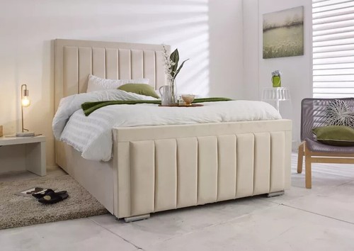 NEW BED FRAME HANSON PLUSH VELVET UPHOLSTERED BED FRAME DOUBLE & KING SIZE - Picture 5 of 11