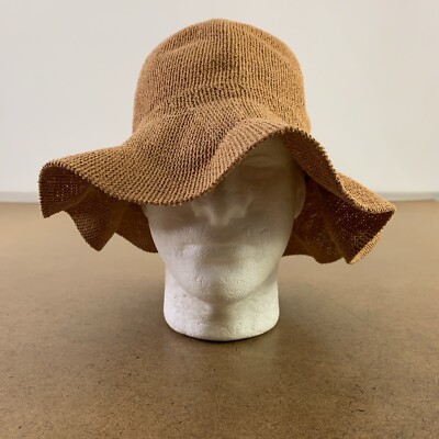 NWT Packable Tan Straw Sun Hat NWT Collection18 Tan Gold Beige Woven Floppy Brim Beach Sun  main image 3