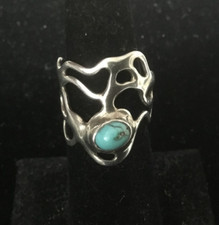 925 Woven Sterling Silver and Turquoise Ring Unique design 5.2 grams Size 6