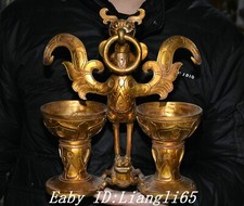 12'' Old Dynasty Bronze Ware Gold Phoenix Phenix Palace Kerzenständer