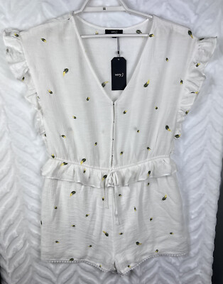 Very J Romper White Floral Women Size L NWT