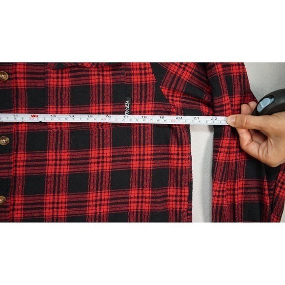 Yee Yee Mens Flannel Shirt L Red Black Plaid Corduroy Collar Cotton Button Down image 9