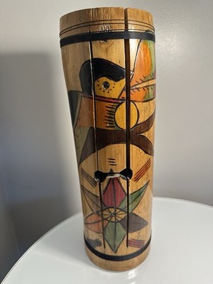 VTG Folk Art Log Drum Wooden Tongue Slit Drum Talking Instrument Tuscan Americas