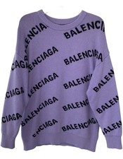 Balenciaga Women's M Purple All-Over Logo Jacquard Stretch Long Sleeve Sweater