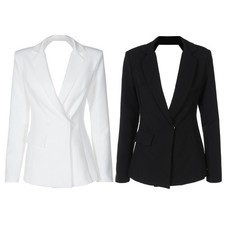 Women Cutout Backless Blazer Dresses Long Sleeve V Neck Notch Collar Suit Jacket