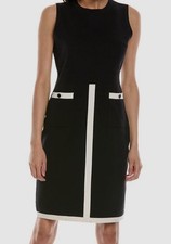 Anne Klein Women's Black White Cotton Contrast-Trim Sweater Dress Size S