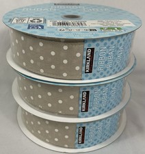 Kirkland Signature Lot of 3 Wire Edged Ribbon 150 Yards TAN w/ White Polka Dots