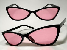 Modern Contemporary Retro Cat Eye Style SUNGLASSES Funky Black Frame Pink Lens