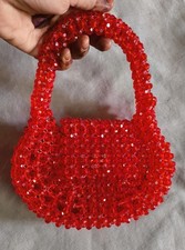 Red Crystal Beaded Handbag | Statement Party Evening Purse for Women