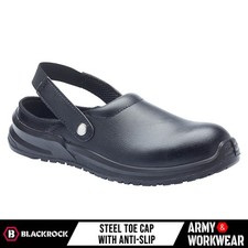 Blackrock Hygiene Clogs Safety Work Shoes Black White Food Safe Steel Toe Cap
