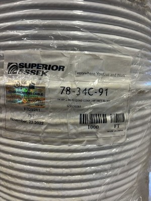 Superior Essex 78-34c-91 coax !4awg RG11Quad Coax CMP 1KFT Rl WH 1000FT