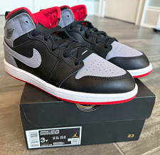 NEW Air Jordan 1 Mid (PS) Boys US3Y, Black/Cement Grey/Fire Red DQ8424-006, NIB